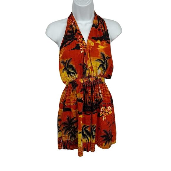 Bahamas Print Halter Romper Shorts size XL Orange Rayon Beachy Resort Unbranded - Picture 1 of 7